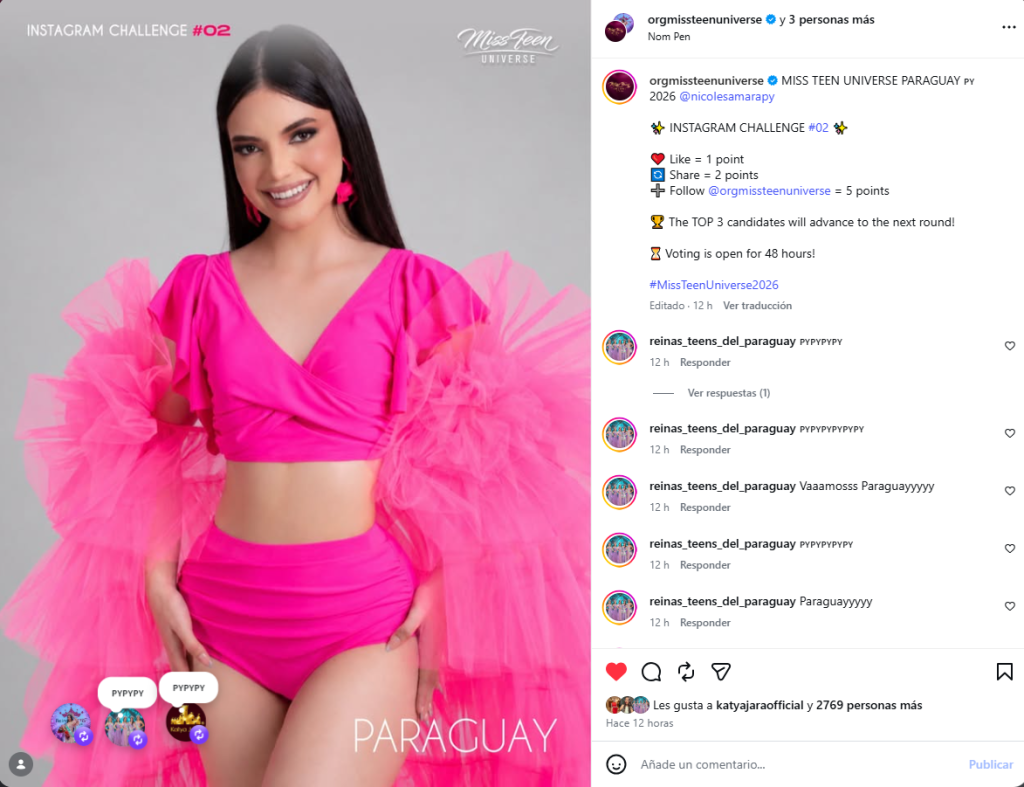Miss Teen Universe 2026: lanzan desafío de votación en redes para apoyar a Nicole Feltes